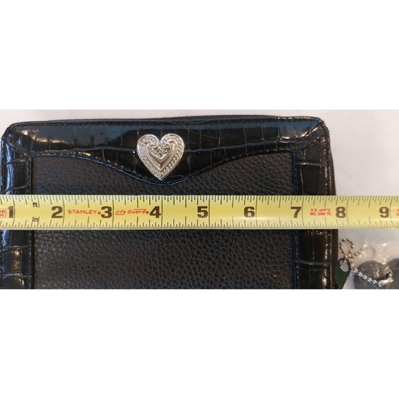 Brighton Bellissimo Heart Black Patent‎ Leather Croc Embossed Pebbled Wallet New - Picture 5 of 6
